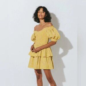 Cleobella Luna Smocked Mini Dress Camellia Yellow Size Medium